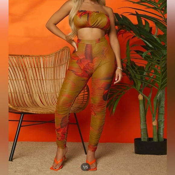 Pants - Tie Dye Frill Trim Tube Top Leggings Set